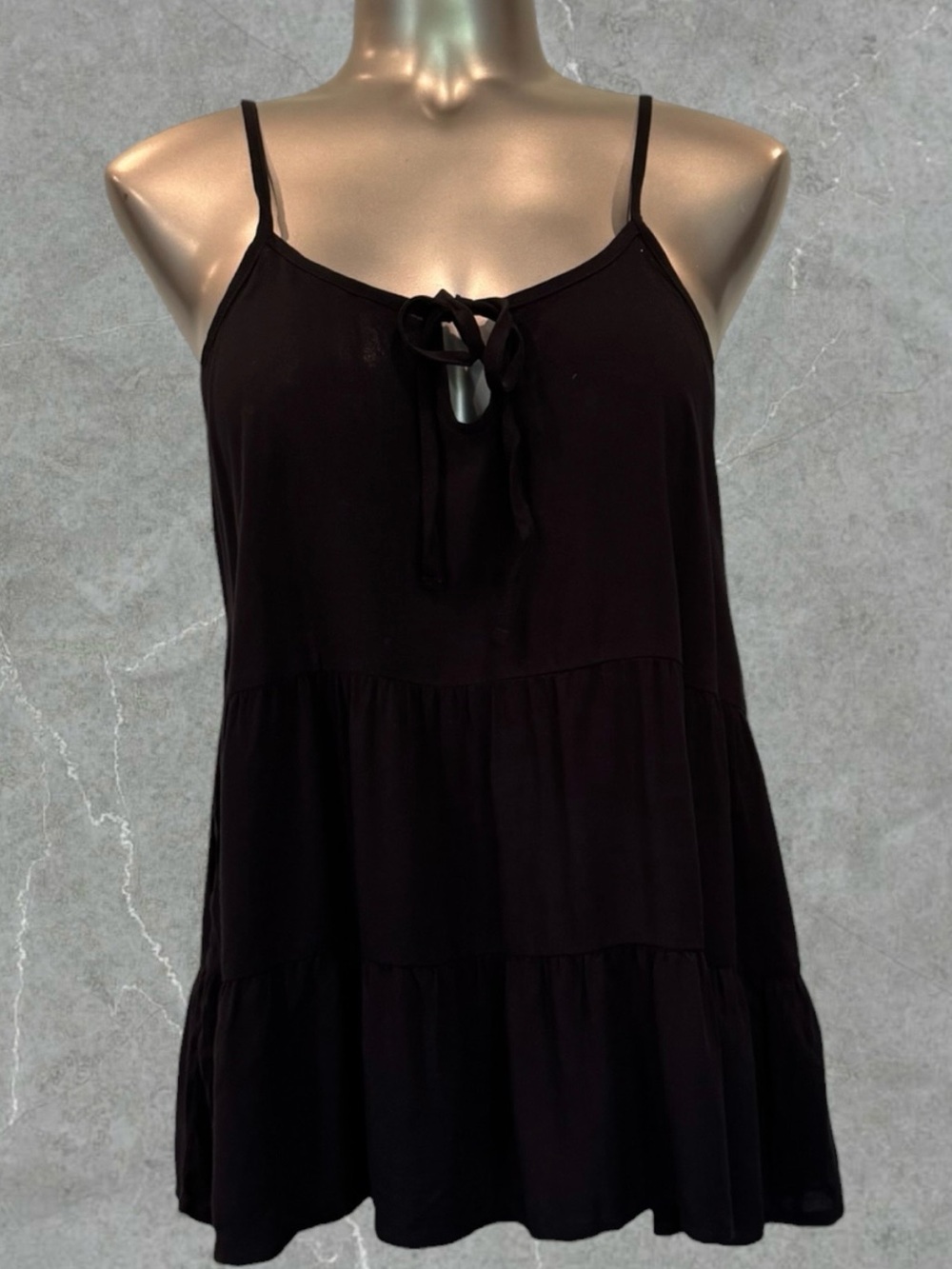 Free | Black Tiered Camisole with Front Tie